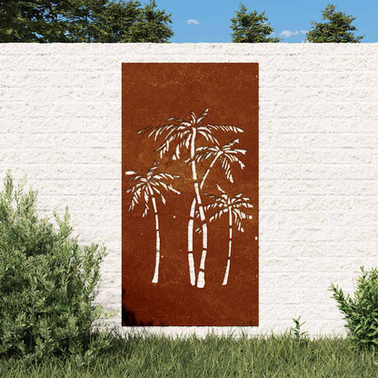 Garten Wanddekoration 105x155 cm rusty Cortenstahl Design Palmen Roststahl