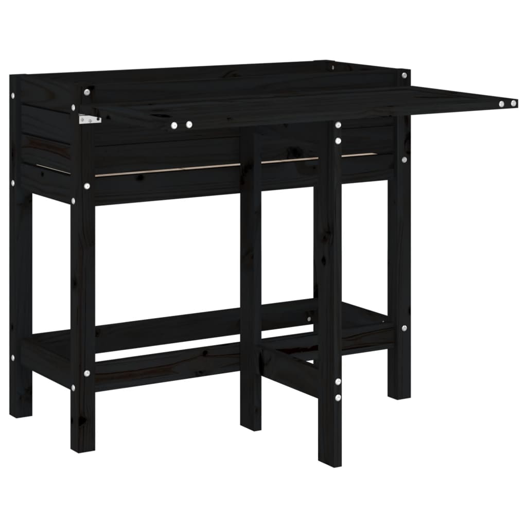 Pflanztisch Pflanzkasten mit Klappbarer Tischplatte Schwarz Massivholz 84x73x75 cm