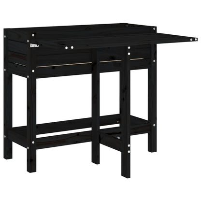 Pflanztisch Pflanzkasten mit Klappbarer Tischplatte Schwarz Massivholz 84x73x75 cm
