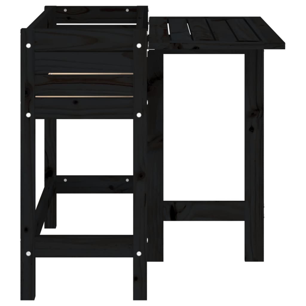 Pflanztisch Pflanzkasten mit Klappbarer Tischplatte Schwarz Massivholz 84x73x75 cm