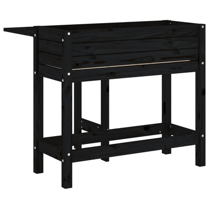 Pflanztisch Pflanzkasten mit Klappbarer Tischplatte Schwarz Massivholz 84x73x75 cm