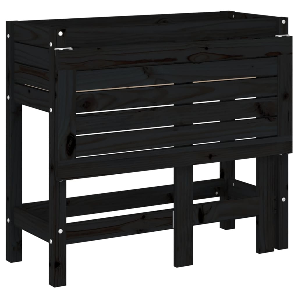 Pflanztisch Pflanzkasten mit Klappbarer Tischplatte Schwarz Massivholz 84x73x75 cm