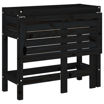 Pflanztisch Pflanzkasten mit Klappbarer Tischplatte Schwarz Massivholz 84x73x75 cm
