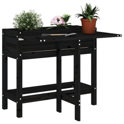 Pflanztisch Pflanzkasten mit Klappbarer Tischplatte Schwarz Massivholz 84x73x75 cm