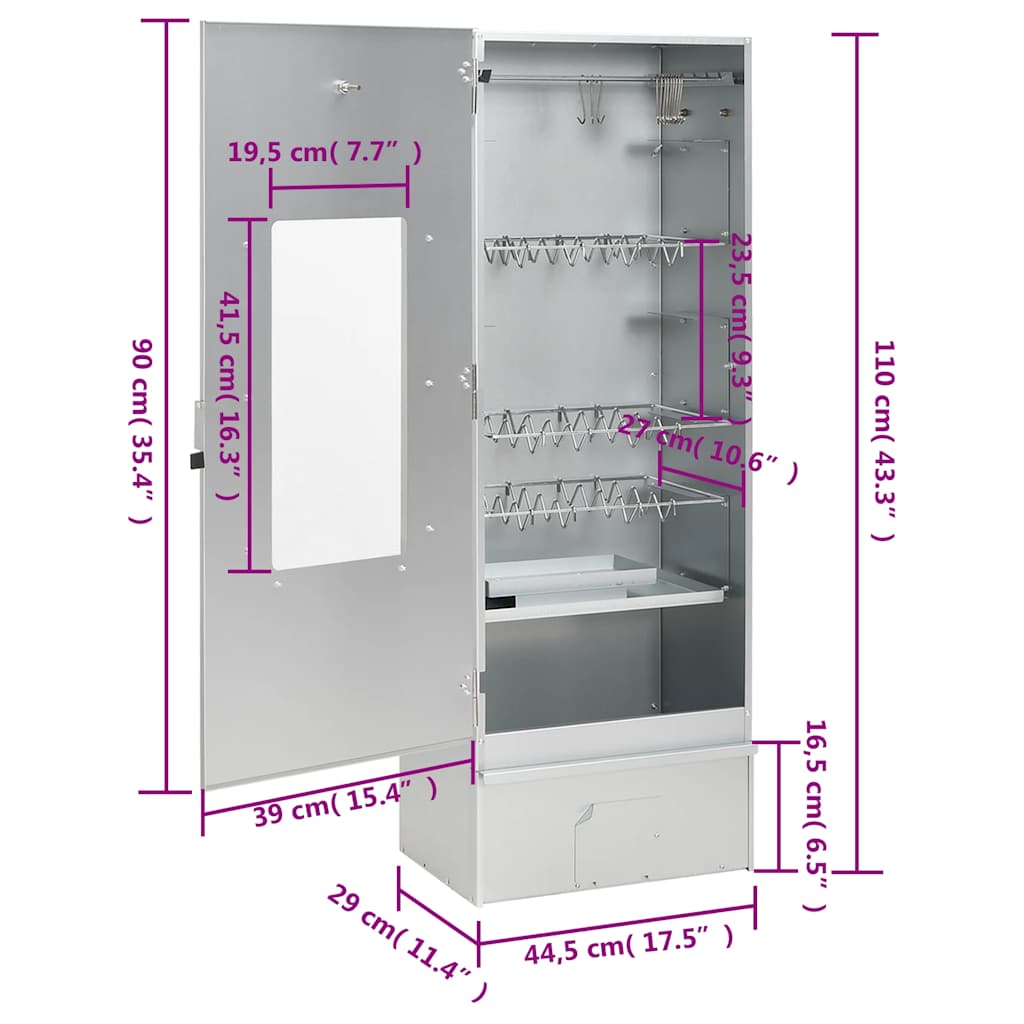 Räucherofen 110 cm mit Tisch Glasfenster Räucherschrank Thermometer 3 Roste Smoker