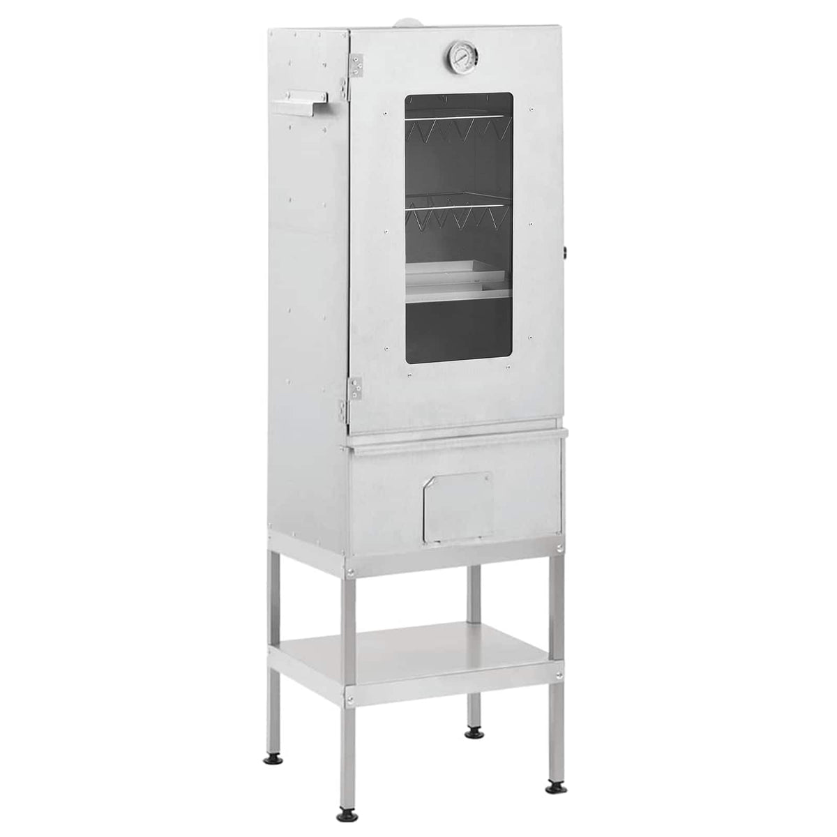 Räucherofen 83 cm mit Tisch Glas Räucherschrank Thermometer 3 Roste 12 Haken Smoker