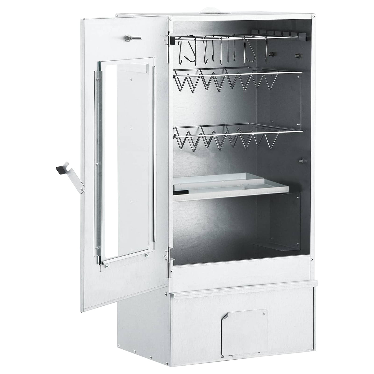 Räucherofen 83 cm mit Tisch Glas Räucherschrank Thermometer 3 Roste 12 Haken Smoker
