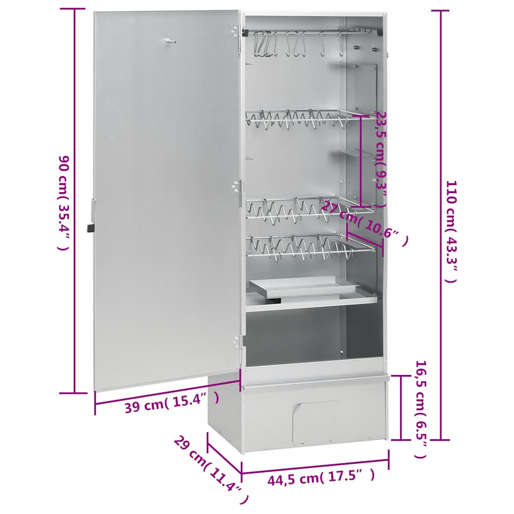 Räucherofen 110 cm mit Tisch Räucherschrank Thermometer 3 Roste 12 Haken Smoker