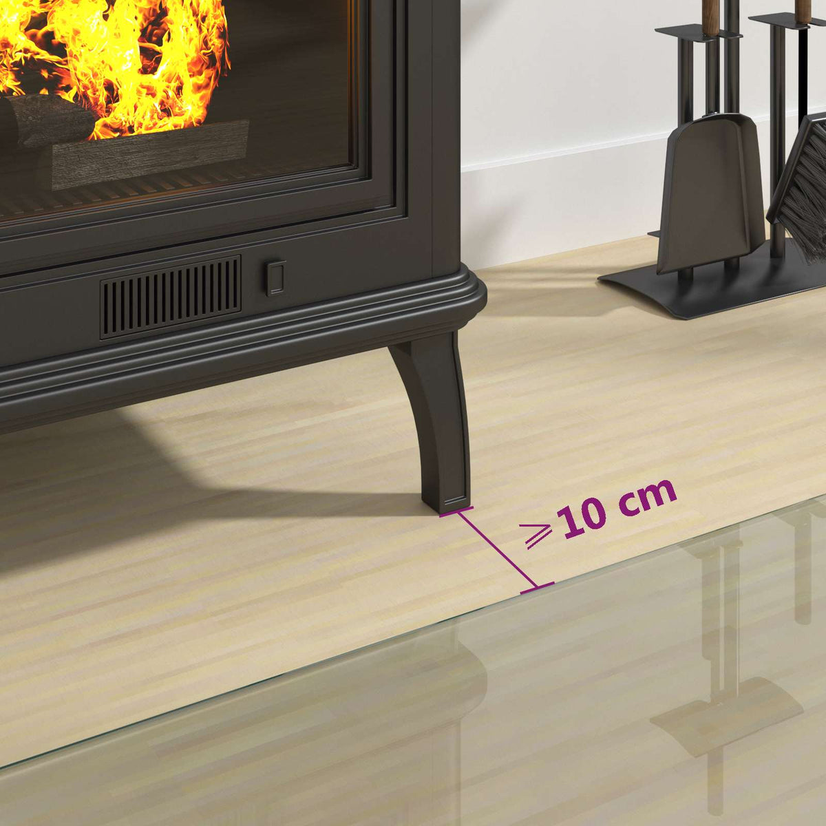 Glasbodenplatte Kamin Ofen 100x50 cm Funkenschutzplatte Glas transparent 250 kg