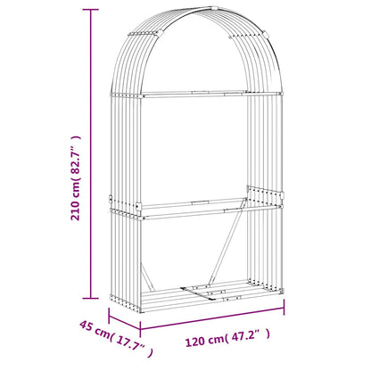 Firewood shelter, grey, 120x45x210 cm, galvanized steel, outdoor wood storage
