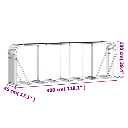 vidaXL Firewood Shelter Anthracite 300x45x100 cm Galvanized Steel