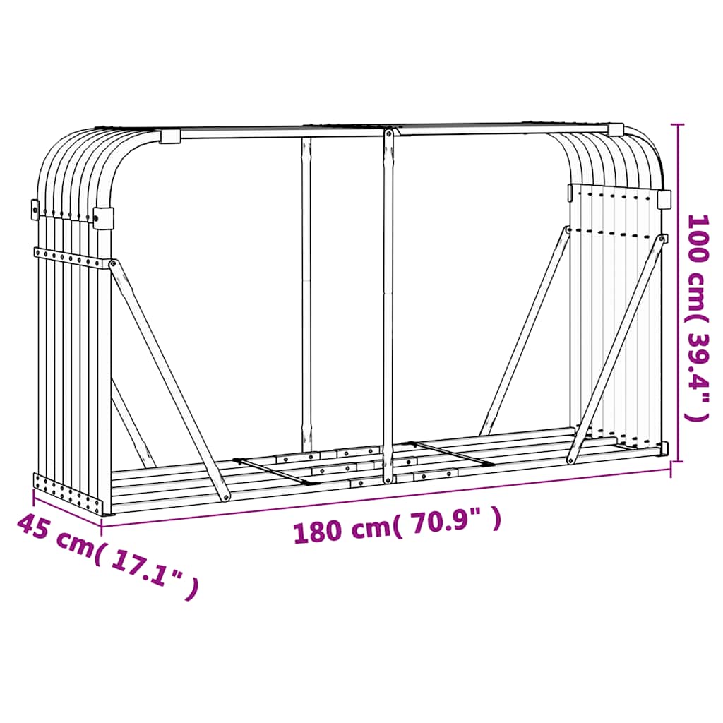 vidaXL Firewood Shelter Silver 180x45x100 cm Galvanized Steel
