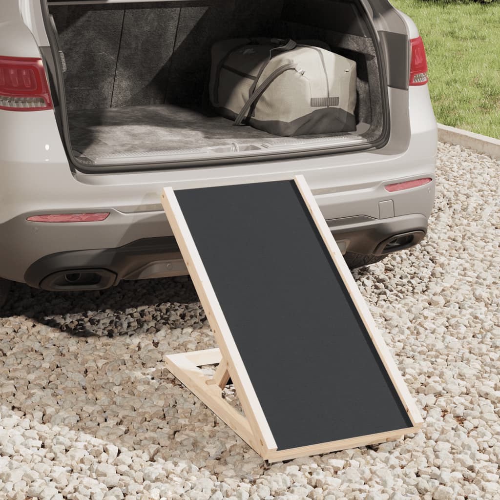 Hunderampe Grau 70x35 cm Massivholz Tanne verstellbare Rampe Einstiegshilfe