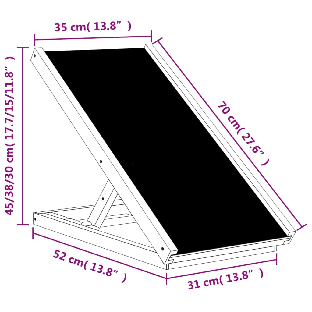 Hunderampe Grau 70x35 cm Massivholz Tanne verstellbare Rampe Einstiegshilfe