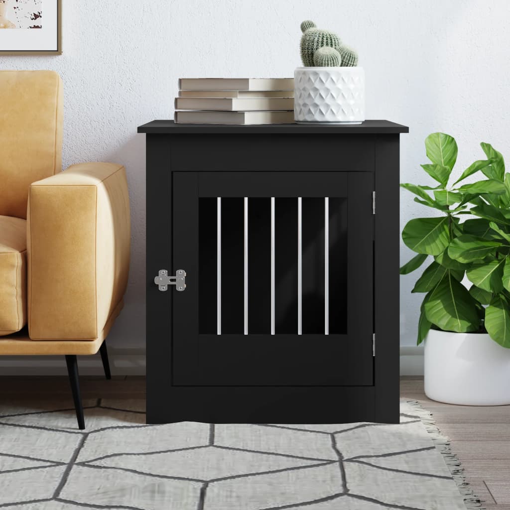 vidaXL Dog Cage in Furniture Style Black 64.5x80x71 cm Wood-based Material