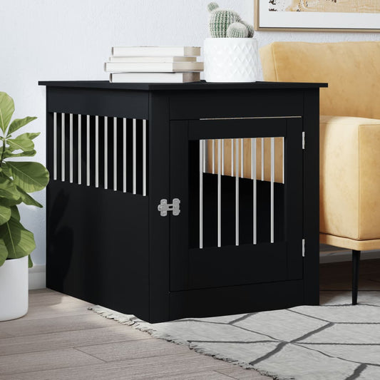 Hundekäfig im Möbelstil Schwarz 64,5x80x71 cm Holzwerkstoff Stahl Hundebox