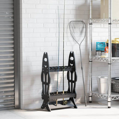 Rod stand for 16 fishing rods, black, 44x27x80 cm, fish motif