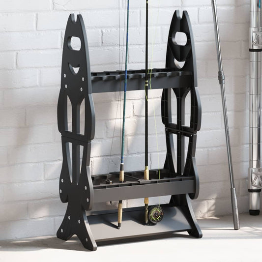 Rod stand for 16 fishing rods, black, 44x27x80 cm, fish motif