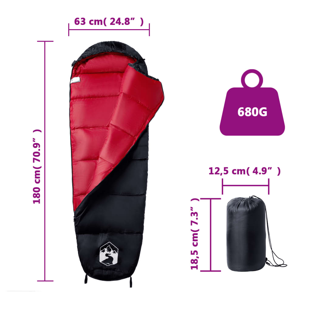 Mumienschlafsack Erwachsene Schwarz Rot Camping 3 Jahreszeiten