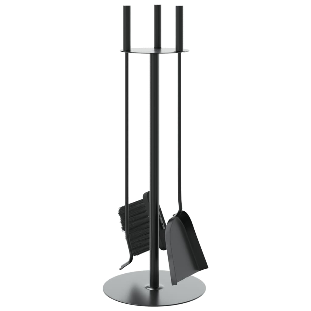 Kaminbesteck 4-teilig Kaminset Schürhaken Besen Schaufel Ständer Stahl Schwarz