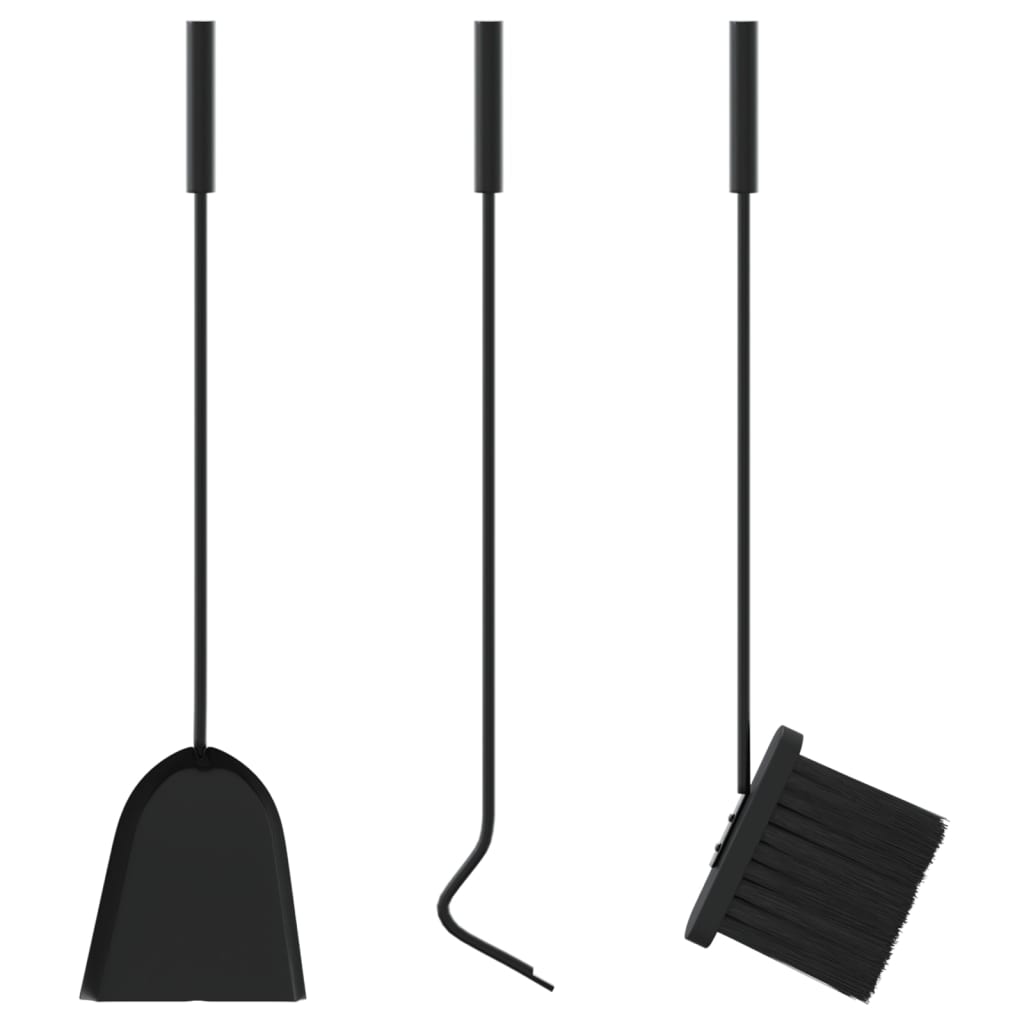 Kaminbesteck 4-teilig Kaminset Schürhaken Besen Schaufel Ständer Stahl Schwarz