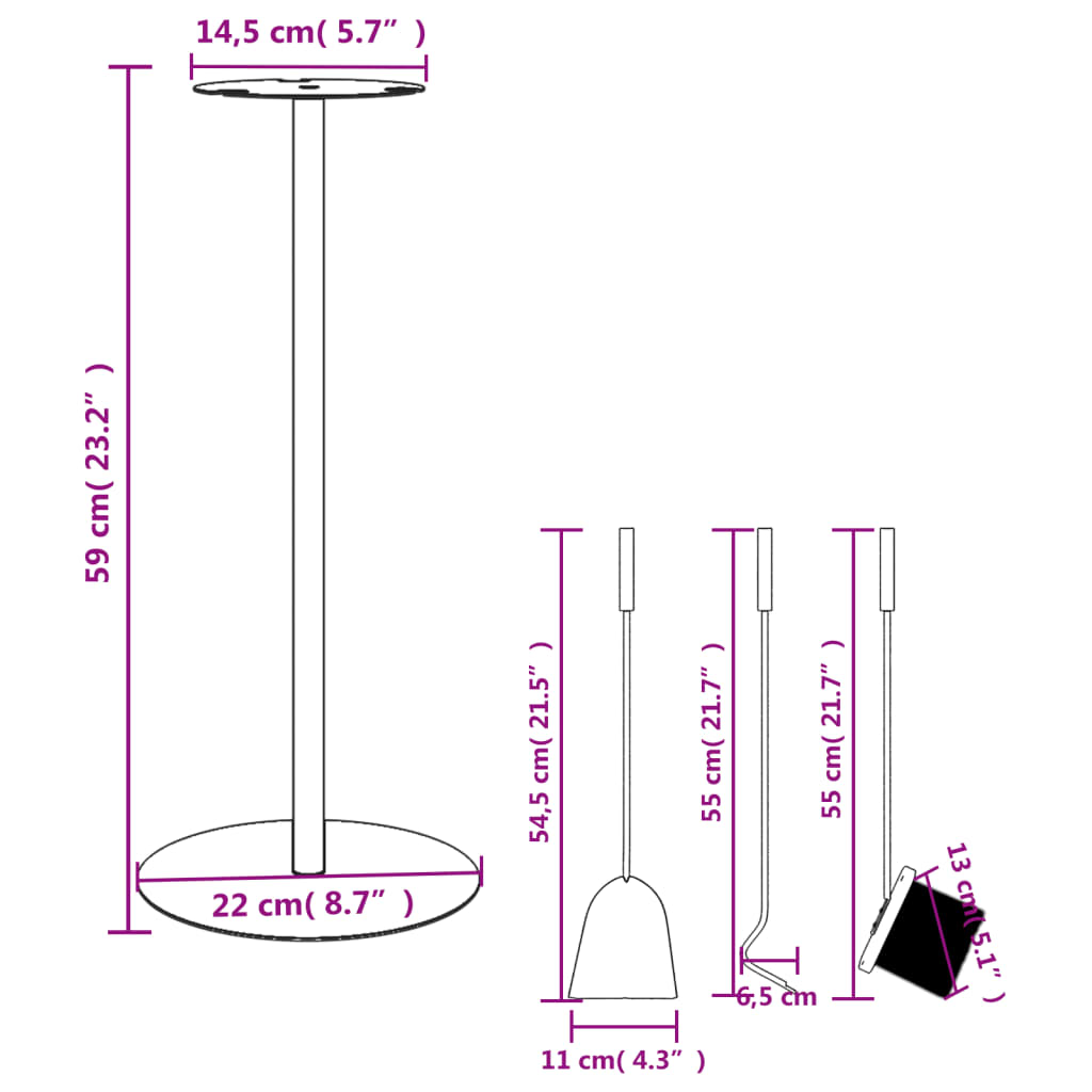 Kaminbesteck 4-teilig Kaminset Schürhaken Besen Schaufel Ständer Stahl Schwarz