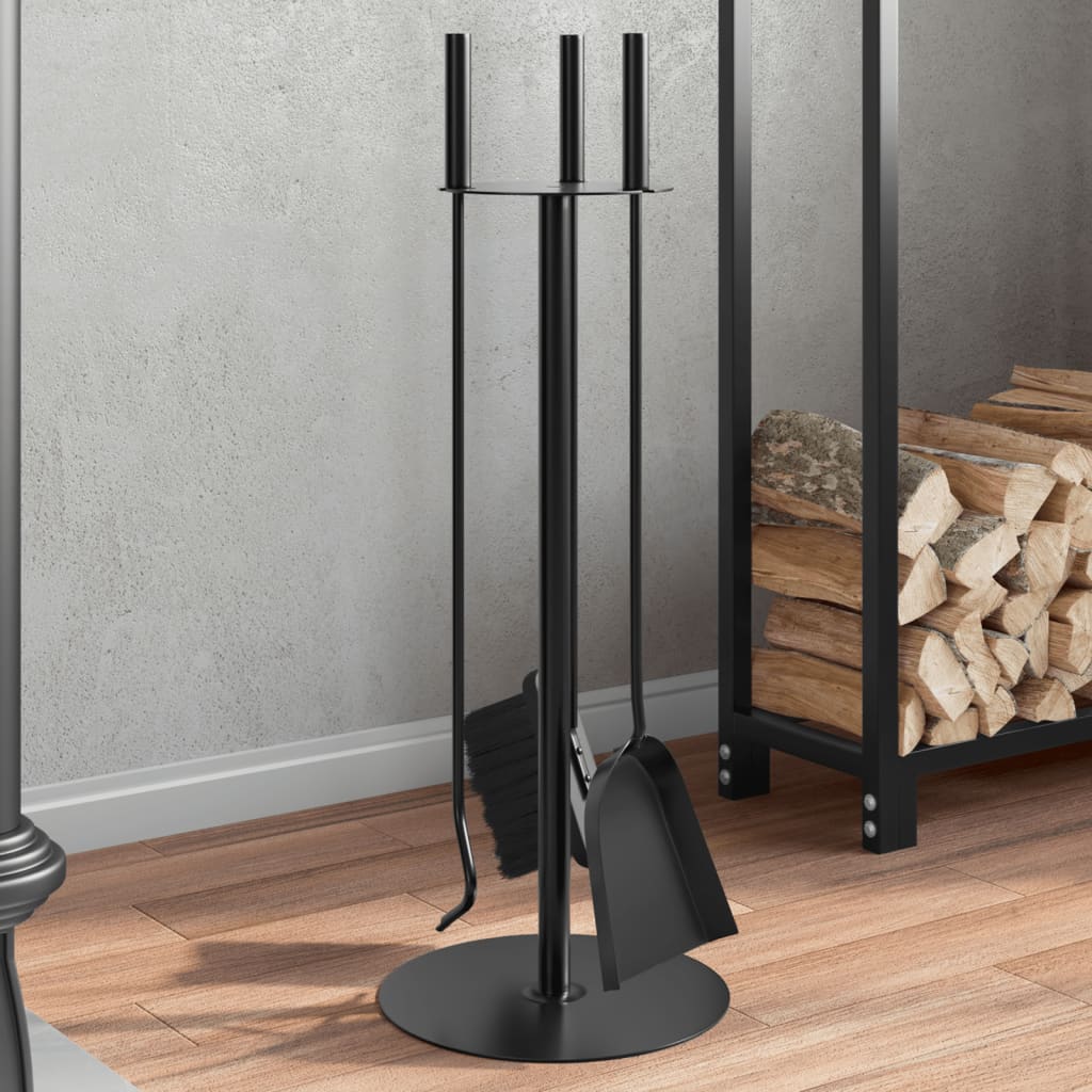 Kaminbesteck 4-teilig Kaminset Schürhaken Besen Schaufel Ständer Stahl Schwarz