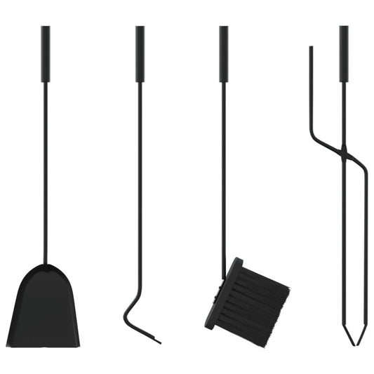 5-tlg. Kaminwerkzeug-Set 18x66 cm Stahl Schwarz Kaminbesteck Kamingarnitur
