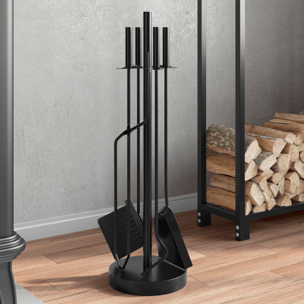 5-piece fireplace tool set, 18x66 cm, steel, black, fireplace tools, fireplace set
