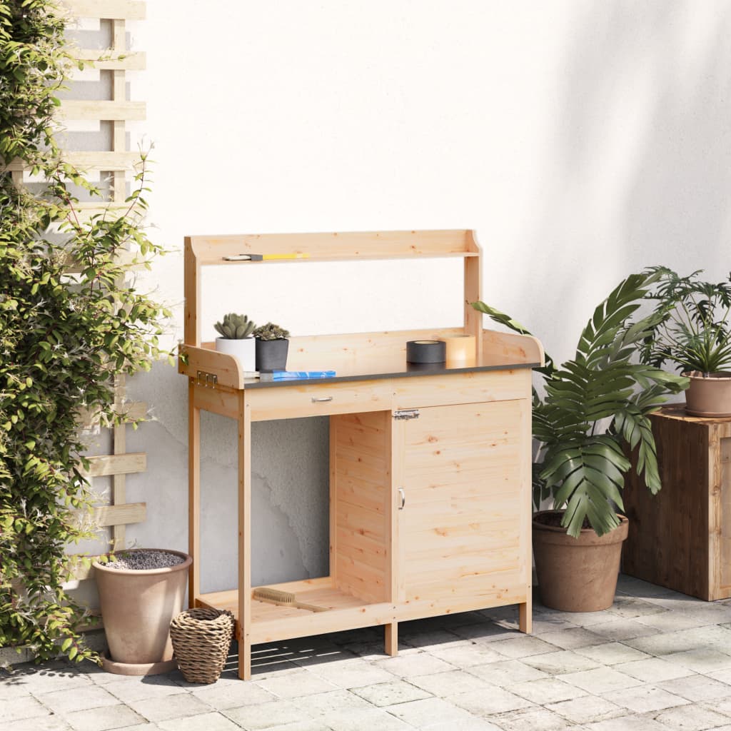 Pflanztisch mit Schrank 110,5x45x124,5 cm Massivholz Tanne naturfarben