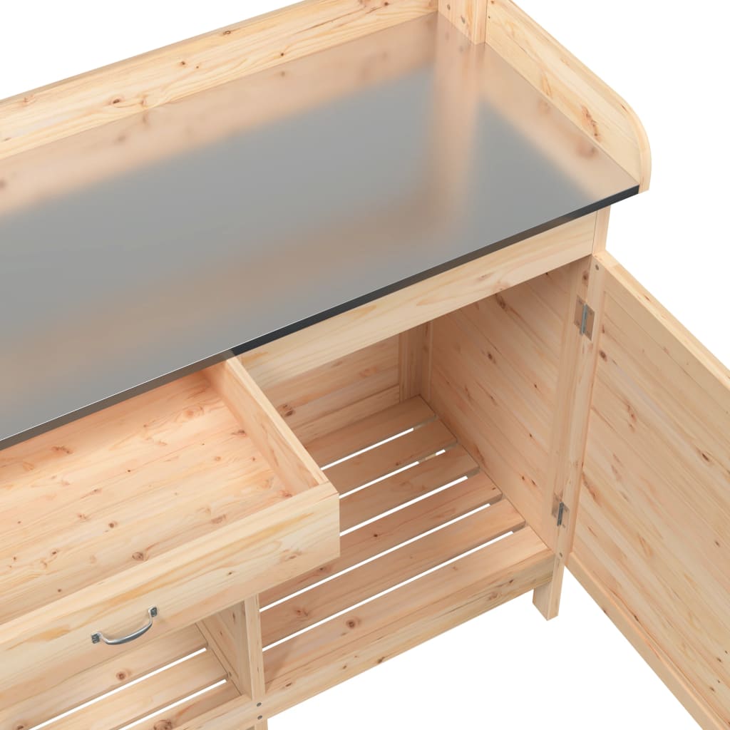 Pflanztisch mit Schrank 110,5x45x124,5 cm Massivholz Tanne naturfarben