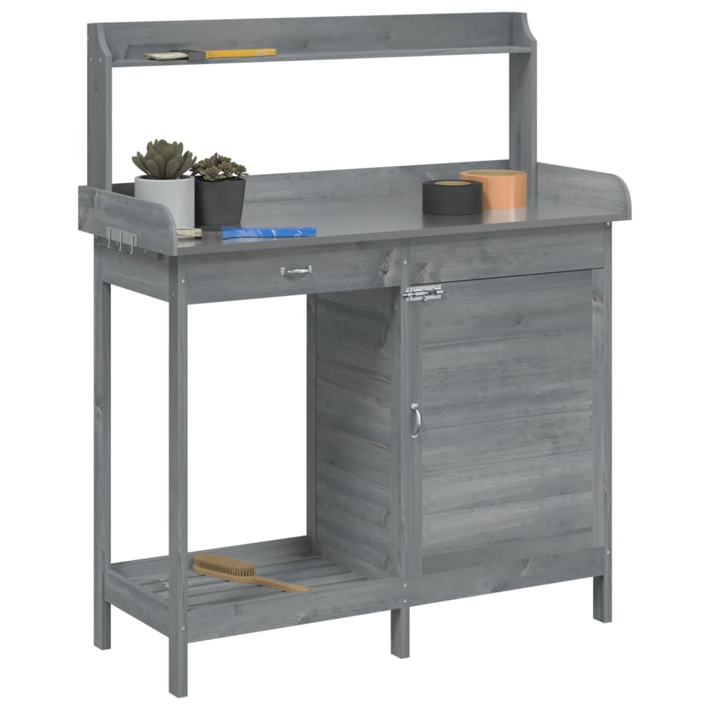 vidaXL Planting Table with Cabinet Grey 110.5x45x124.5 cm Solid Fir Wood