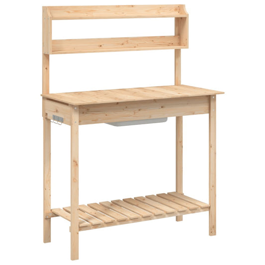 vidaXL Planting Table with Sink 147.5x44x139.5 cm Solid Fir Wood