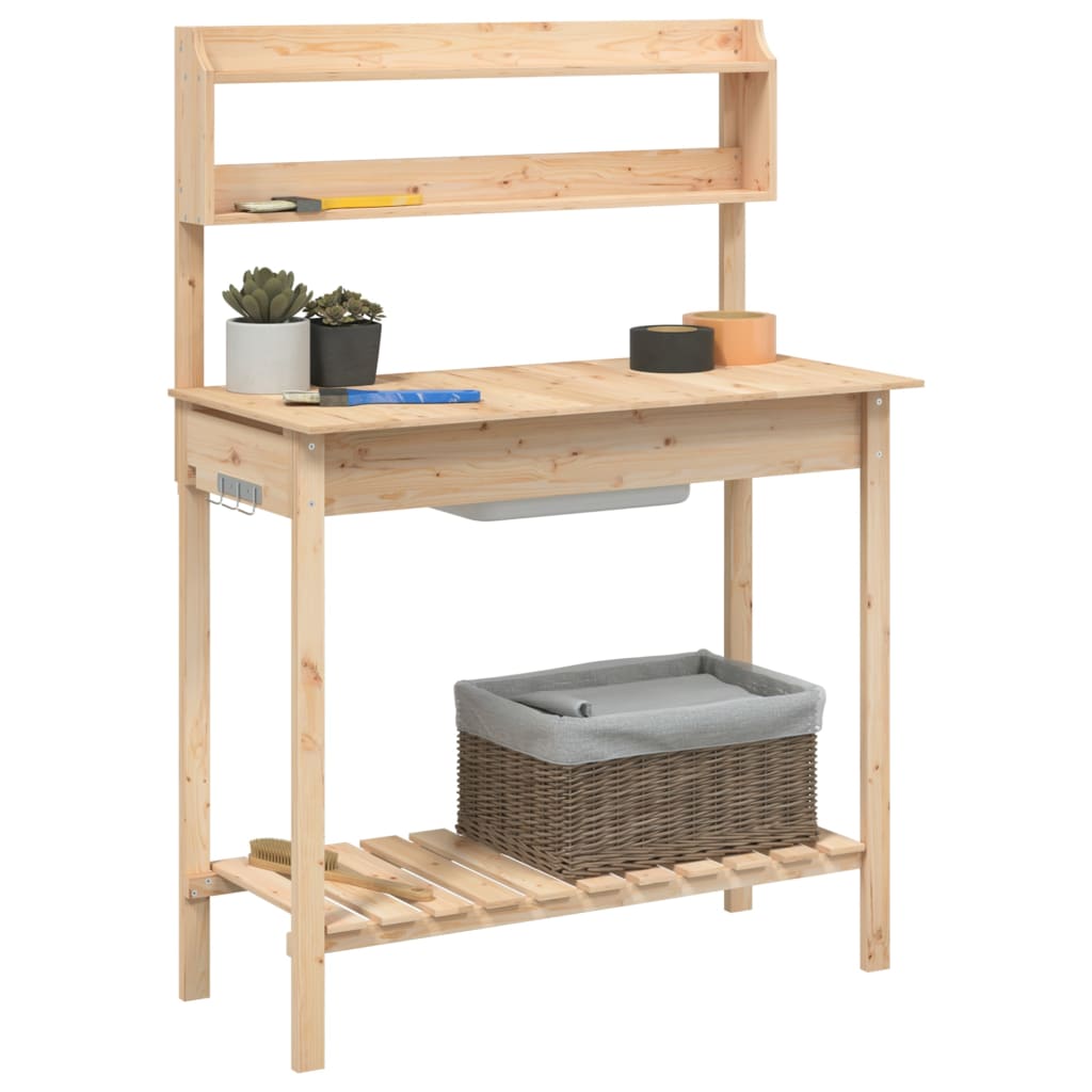 vidaXL Planting Table with Sink 147.5x44x139.5 cm Solid Fir Wood