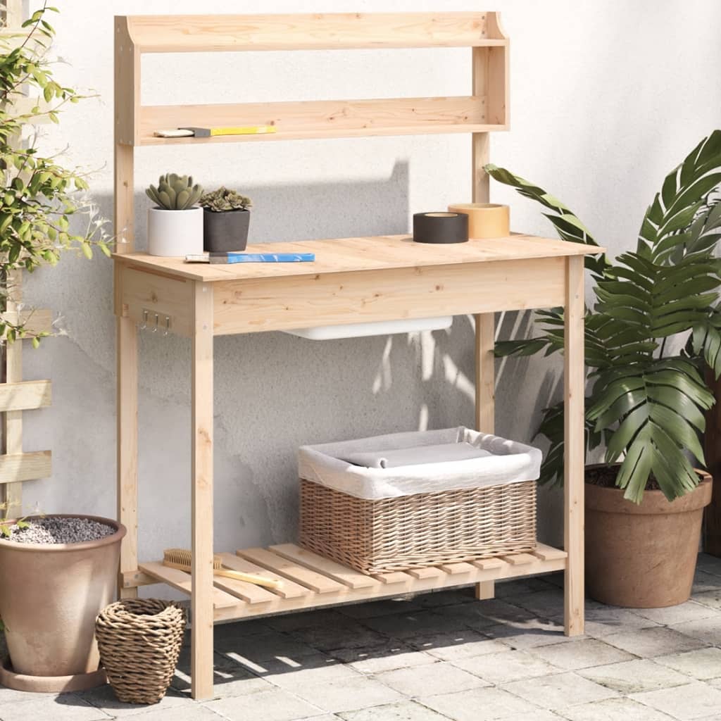 vidaXL Planting Table with Sink 147.5x44x139.5 cm Solid Fir Wood