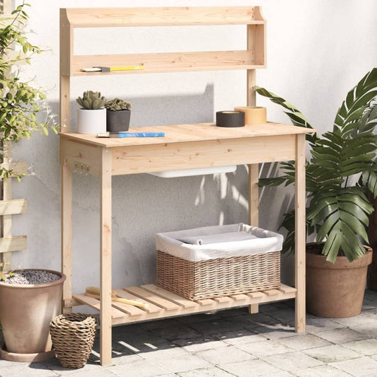 vidaXL Planting Table with Sink 147.5x44x139.5 cm Solid Fir Wood