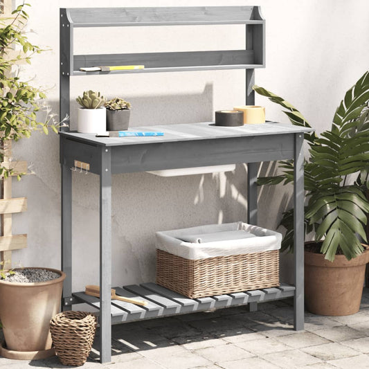 vidaXL Planting Table with Sink 147.5x44x139.5 cm Solid Fir Wood