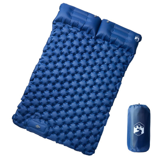 vidaXL Double Sleeping Mat with Pillow, Self-Inflating, Navy Blue
