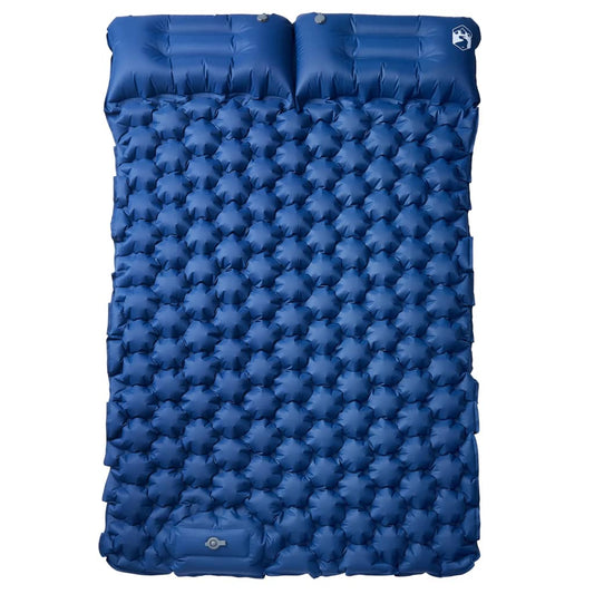 vidaXL Double Sleeping Mat with Pillow, Self-Inflating, Navy Blue