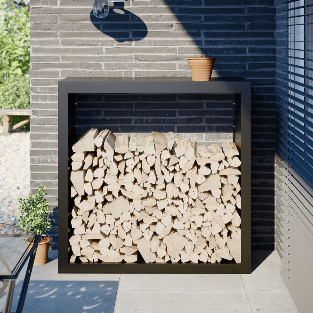 Kaminholzregal Brennholzregal Holzregal 100x40x100 cm Stahl Schwarz Kamin