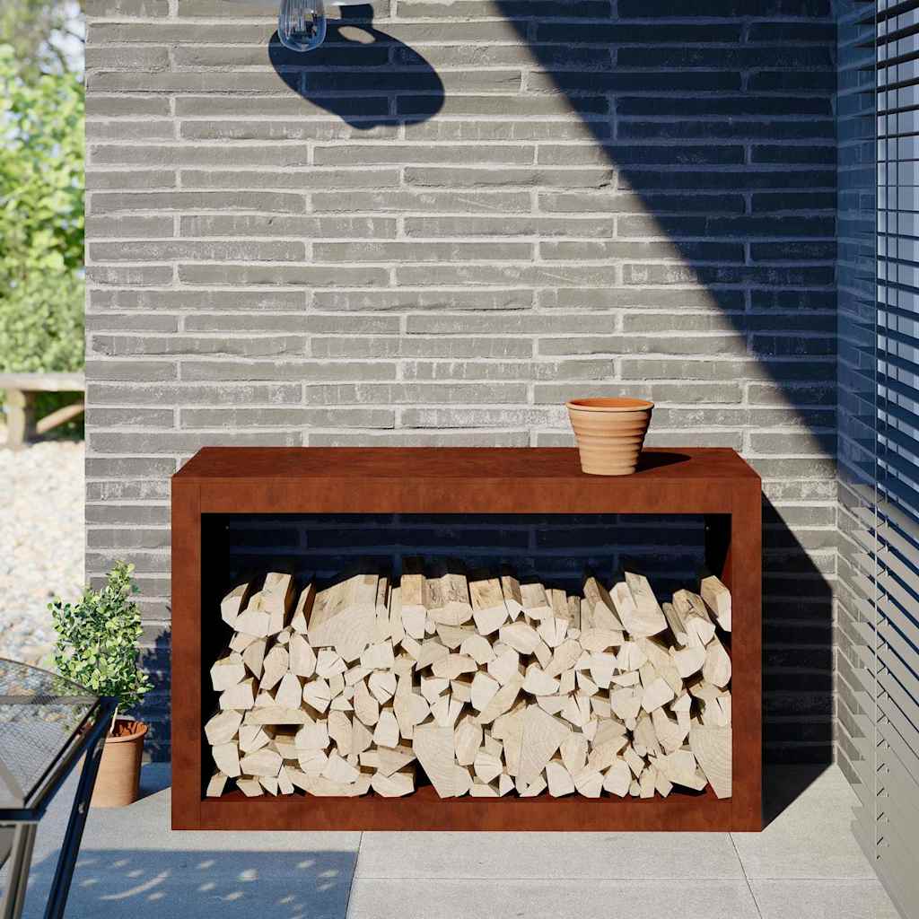 Brennholzregal 100x40x60 cm Cortenstahl rostig Holzlager Feuerholzhalter