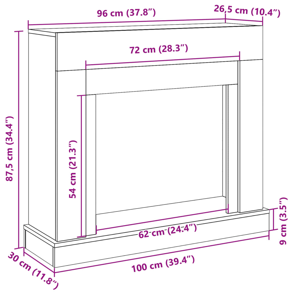 vidaXL Fireplace surround Artisan Oak 100x30x87.5 cm Wood-based material