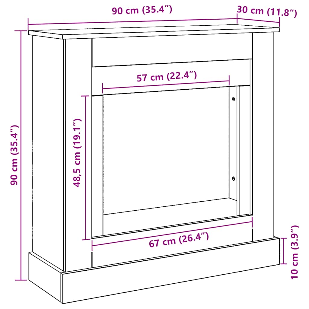 Kaminkonsole Elektrokamin Kaminrahmen 90x30x90 cm Artisan Eiche Holzwerkstoff