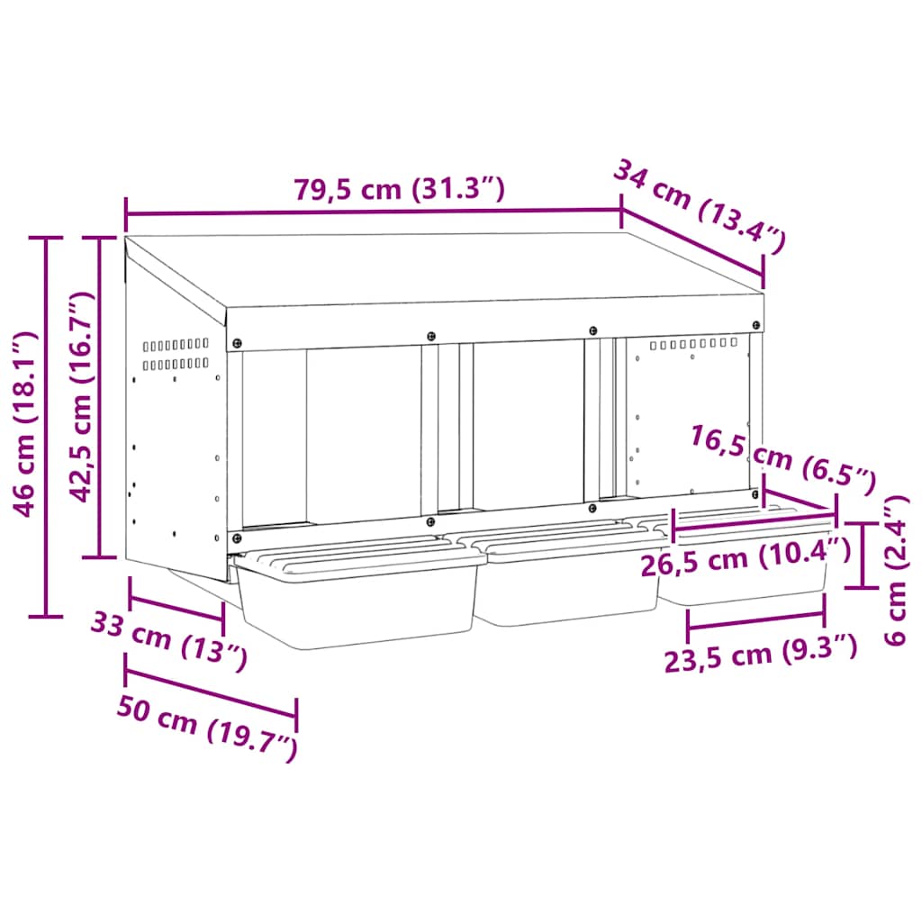 Abrollnest Hühner 3-fach Legenest Metall 79,5x50x46 cm Wandmontage Eierfach