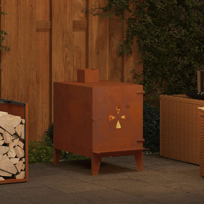 Outdoor Holzofen Cortenstahl Campingofen Kochofen 35x50x60 cm mit Rauchabzug