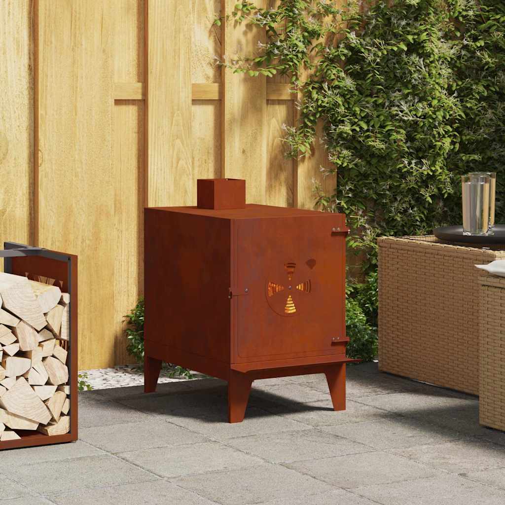 Outdoor Holzofen Cortenstahl Campingofen Kochofen 35x50x60 cm mit Rauchabzug