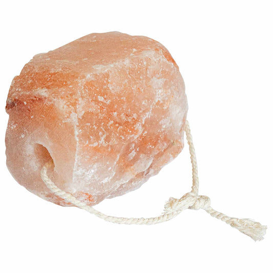 Salzlecksteine 4 Stk Rosa Steinsalz mit Kordel Mineralleckstein ca. 2,3 kg je Stein