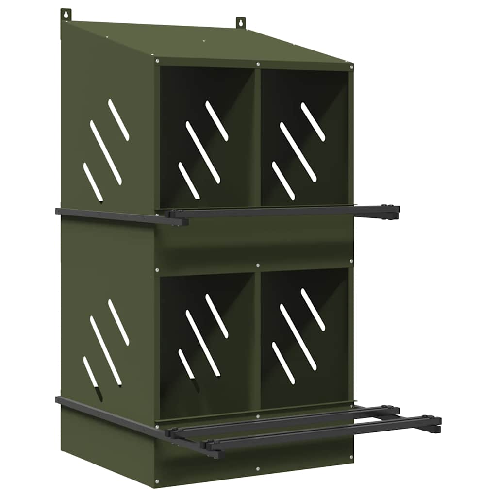 vidaXL Chicken Nesting Box with 4 Compartments, Olive Green, Metal