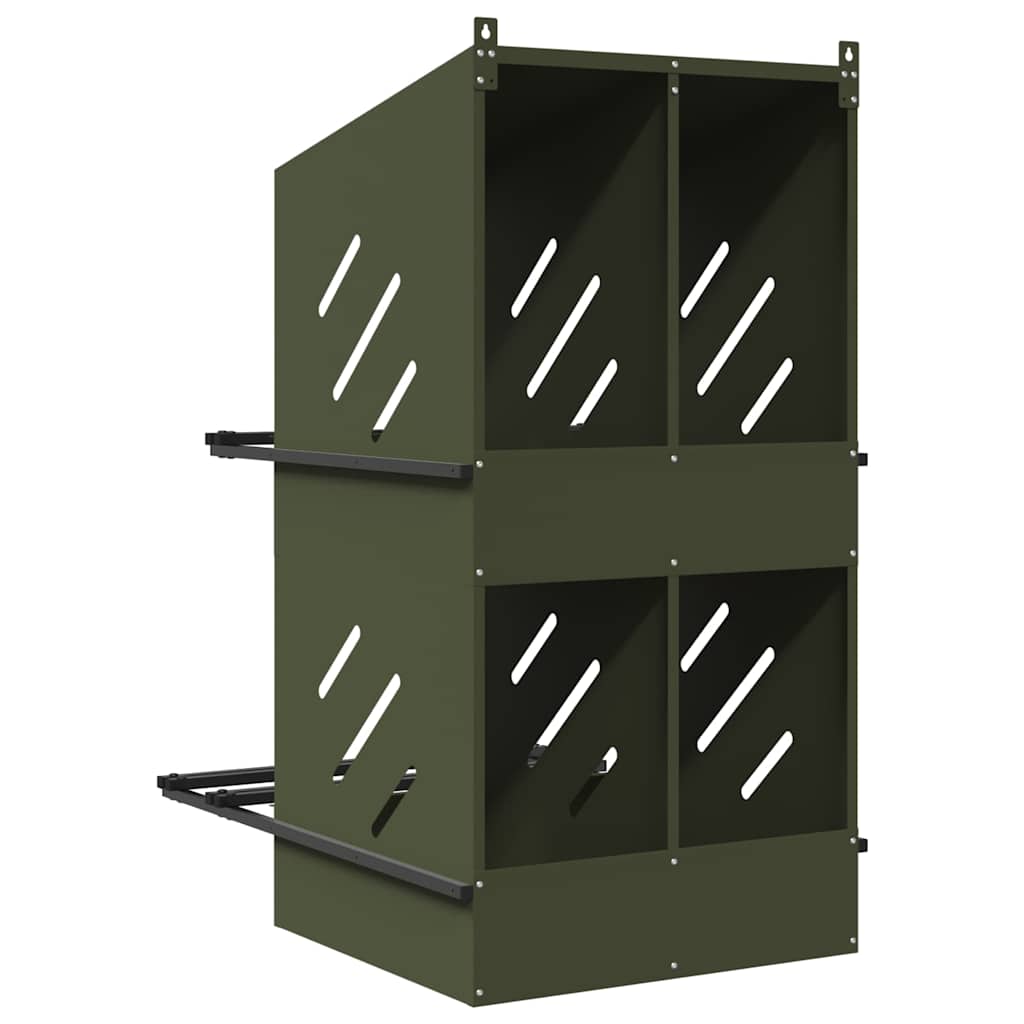 vidaXL Chicken Nesting Box with 4 Compartments, Olive Green, Metal