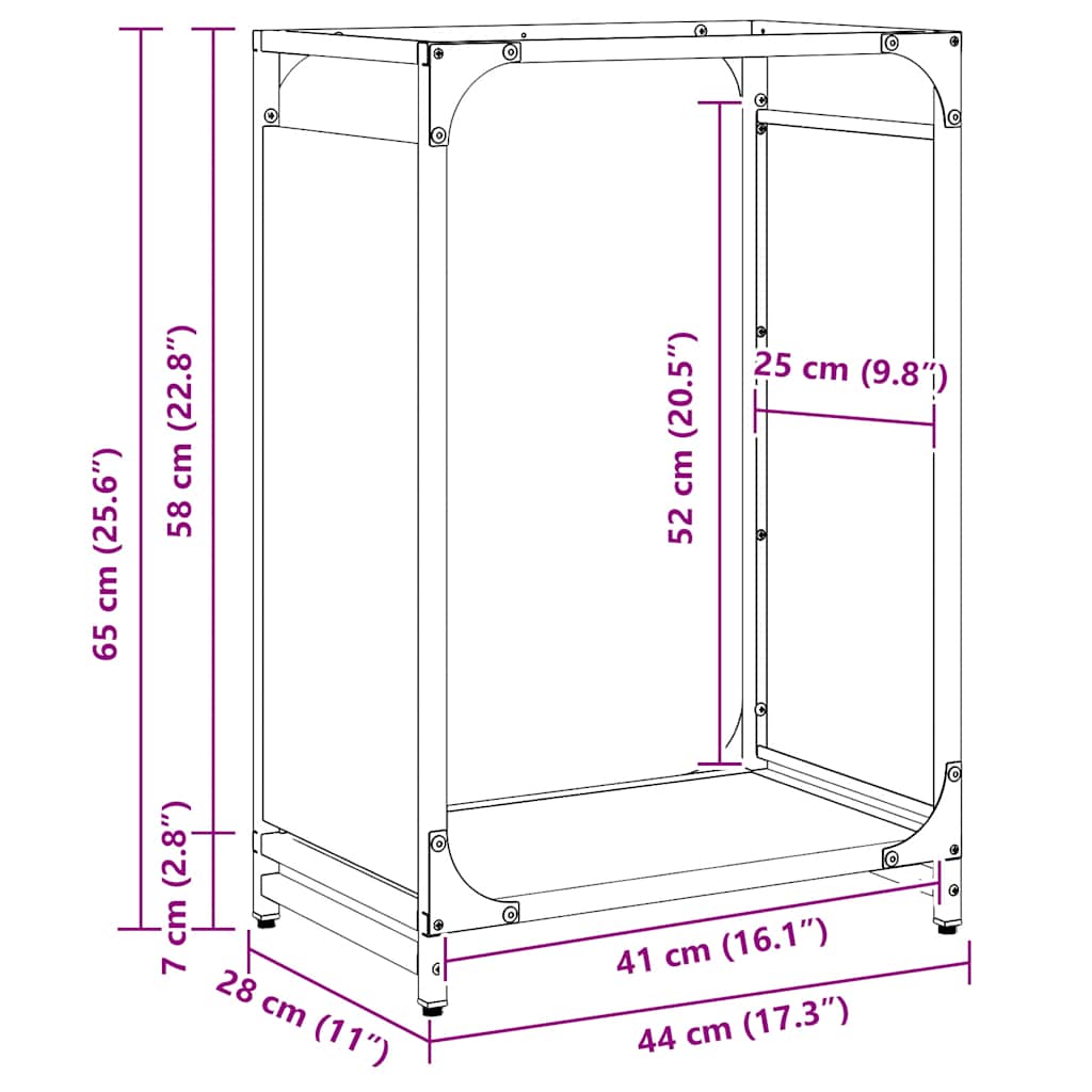 Firewood rack, black, 44x28x65 cm, cold-rolled steel, firewood stand